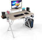 Gaming Desk Pro – Woodgrain Laminated Desktop, Heavy-Duty X-Legs, Detachable Monitor Platform, Tablet/Cell Phone Holder, Speaker Stands, Console Controller Rack, PN 33908142 - White