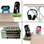 Gaming Desk Pro – Woodgrain Laminated Desktop, Heavy-Duty X-Legs, Detachable Monitor Platform, Tablet/Cell Phone Holder, Speaker Stands, Console Controller Rack, PN 33908142 - White